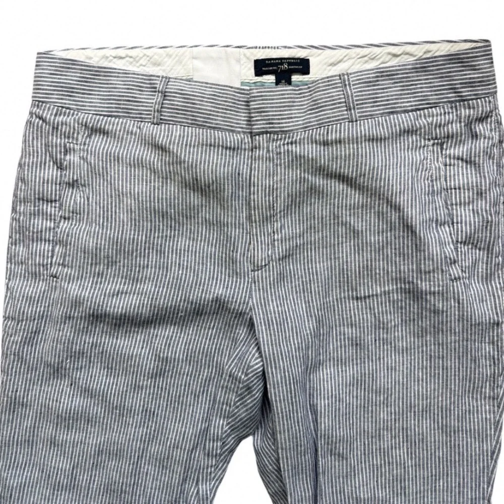 Banana Republic Trouser No 718 Womens 14 Blue White Pinstripe Linen Crop Pant